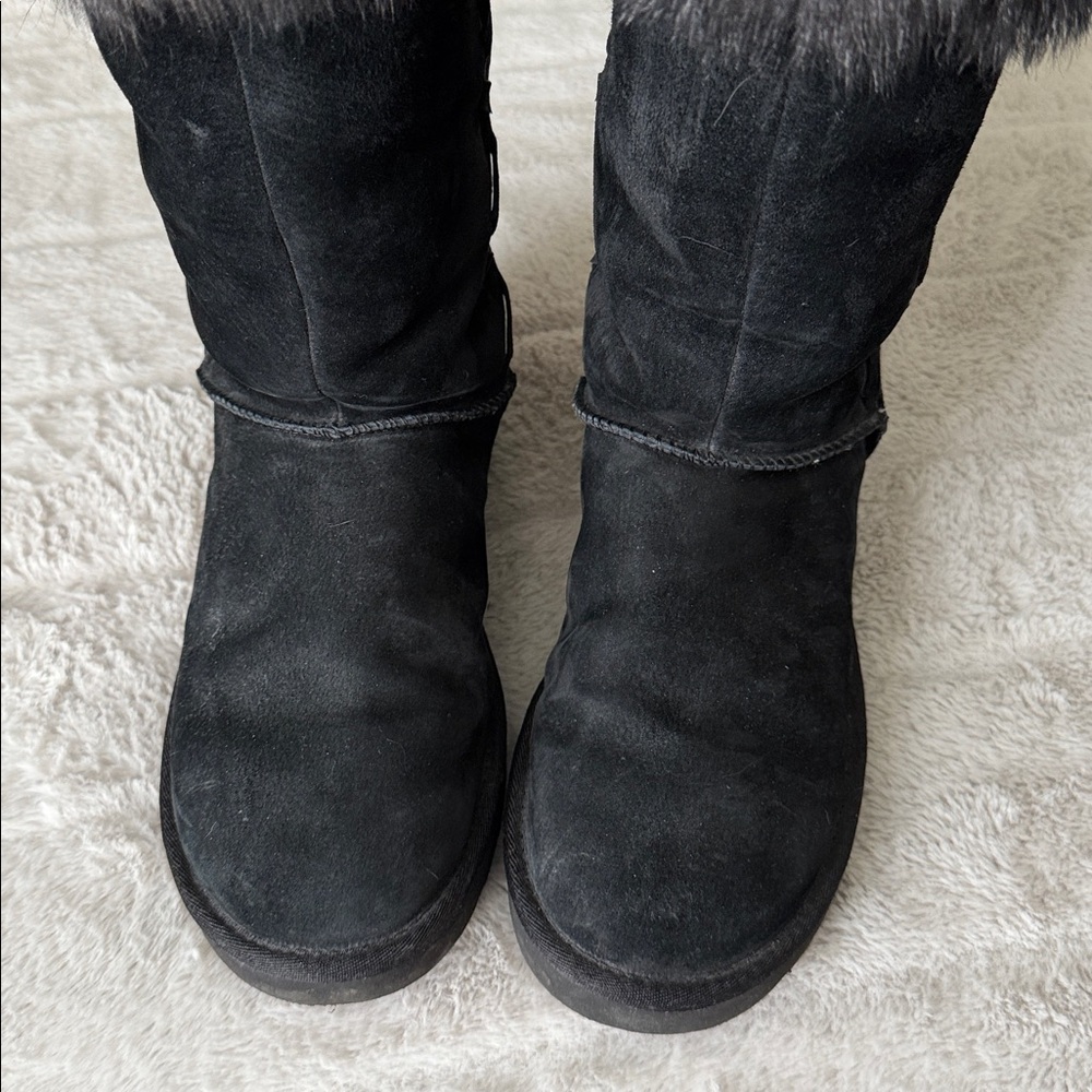 UGG Women’s Suede Fur-Trimmed Tall Boots, Black, Size 10 - Picture 6 of 7